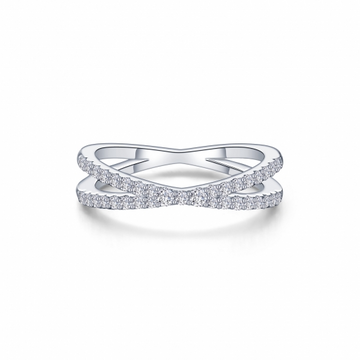 Sterling Silver/Platinum "Criss Cross" Ring, 0.37Carat TW CZ's